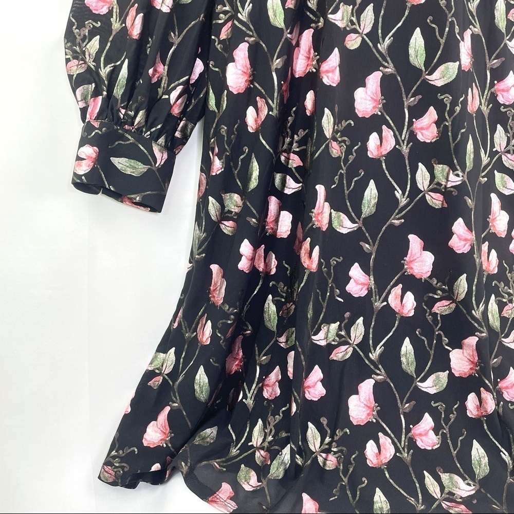 NWT Maree Pour Toi Floral Foil Print Long Sleeve Trapeze Dress Black Size 16 - Picture 5 of 12